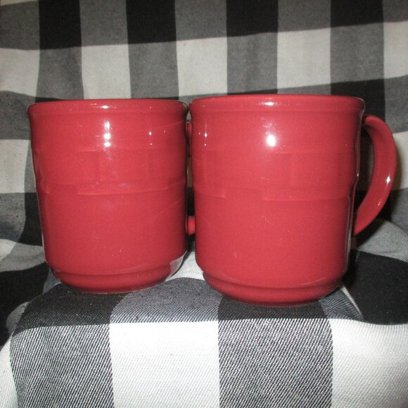 COPY - 2 Longaberger Pottery Woven Traditions Butternut & Paprika Coffee 12oz M… - Picture 1 of 6